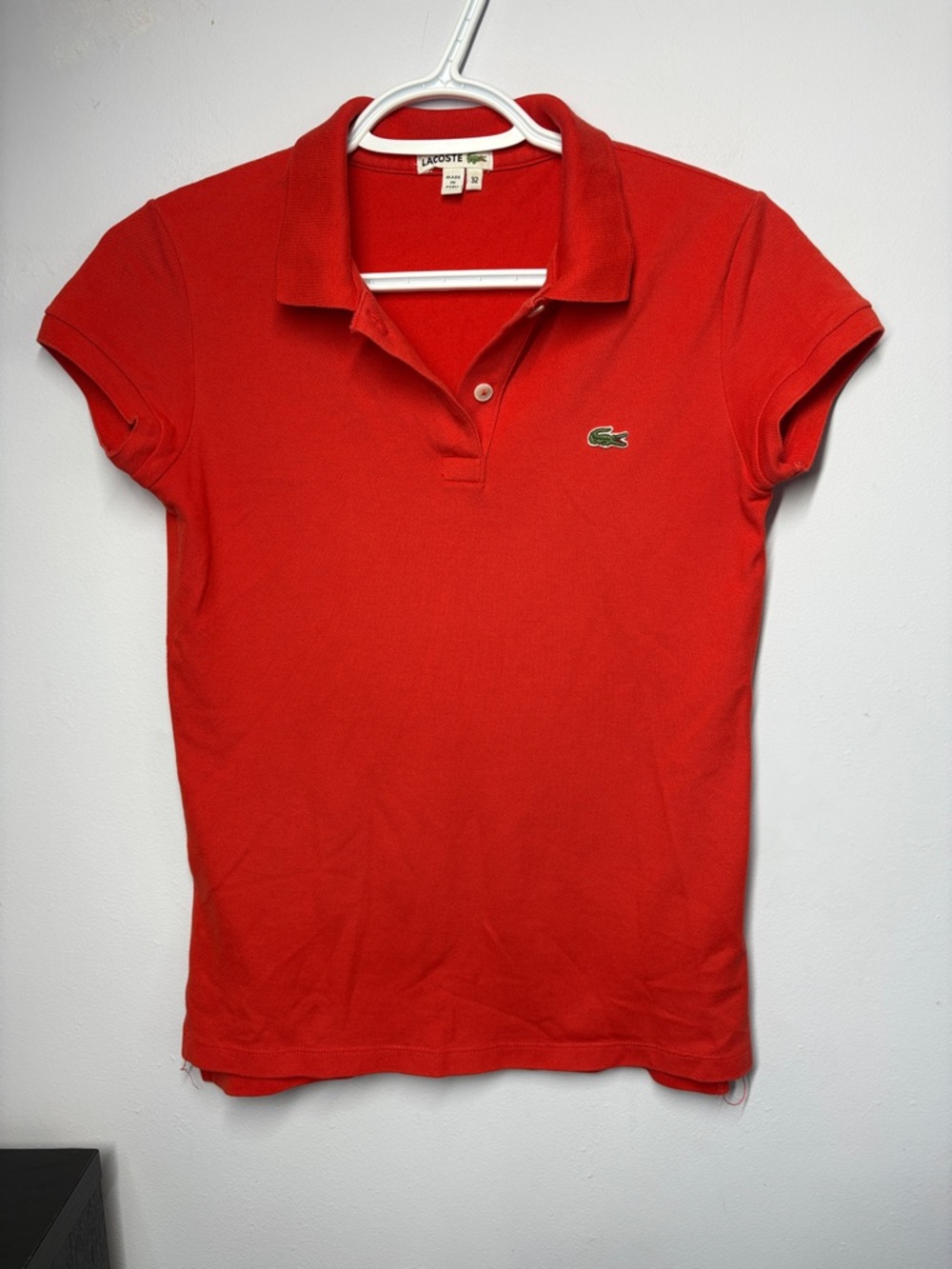 Lacoste Orange Short-Sleeve Polo with Green Crocodile Logo